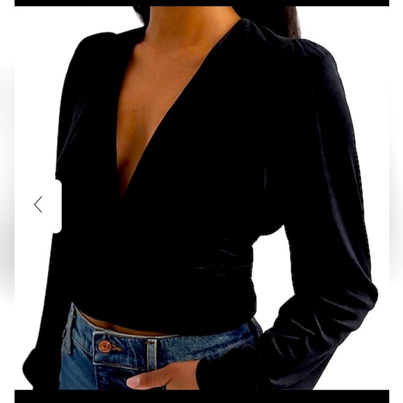 Express Velvet Deep V-neck Ruched Button Front top - Picture 2 of 3